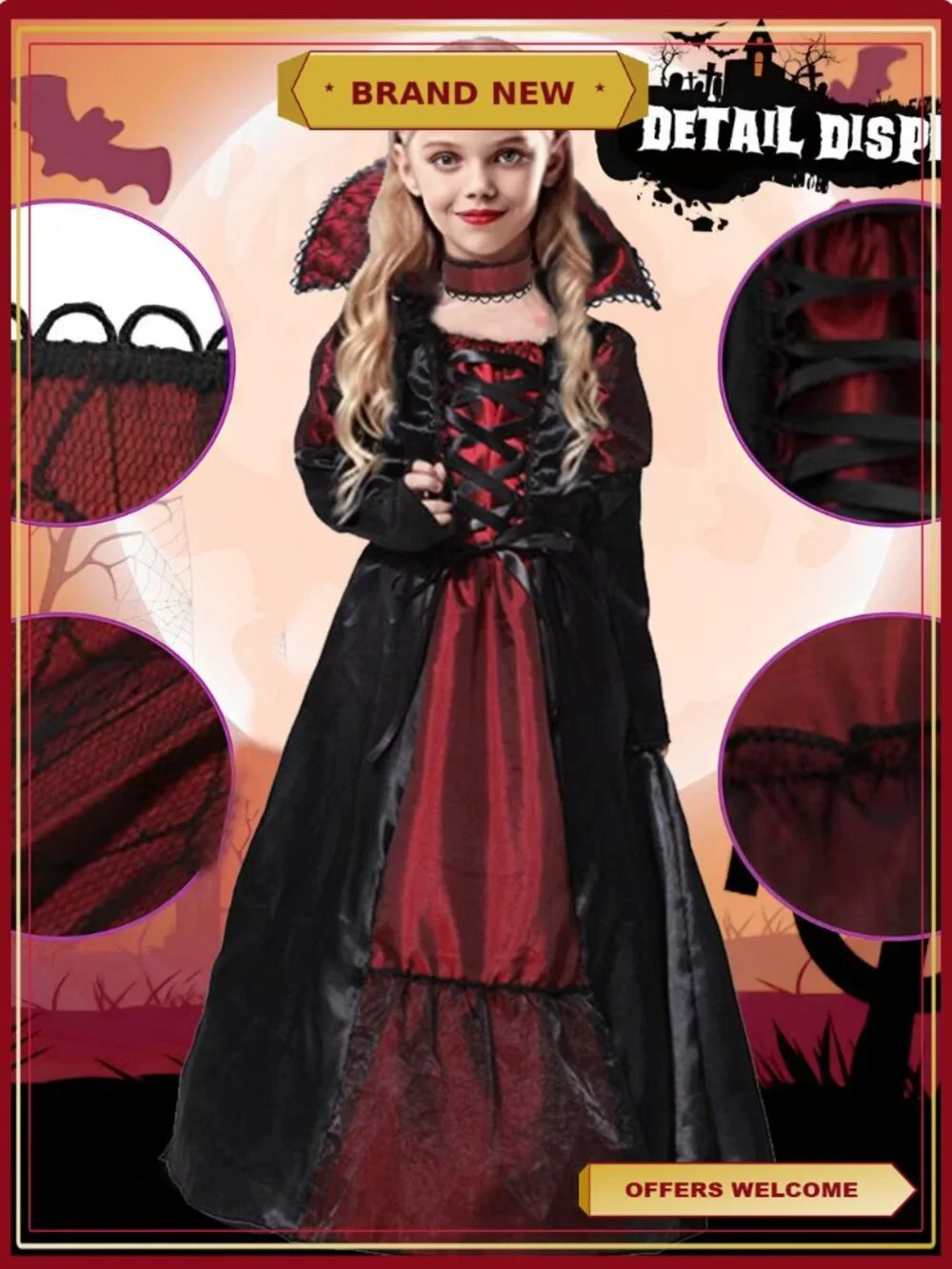 Vampire Costume Halloween Cosplay Ruby Necklace Earrings Polyester